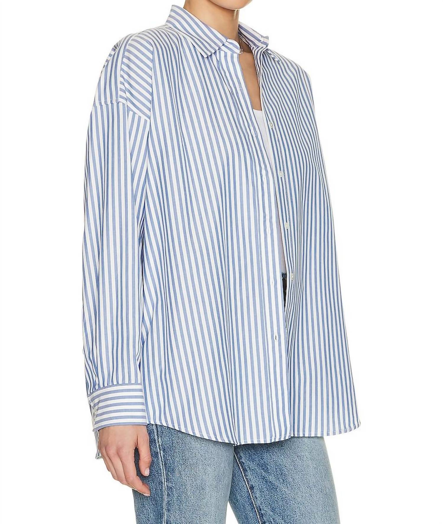 NILI LOTAN Mael Oversized Shirt in sky stripes - women's shirt - detail view