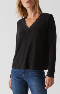 Michael Stars Bebe Glam Tahoe V with Lace Top in black - women's long sleeve top - alternate view