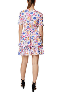 Laundry By Shelli Segal - V-neck Elastic Waist Floral Print Tiered Woven Dress