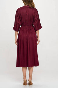 Reneec. - Collared V Neck Midi Dress With Pockets