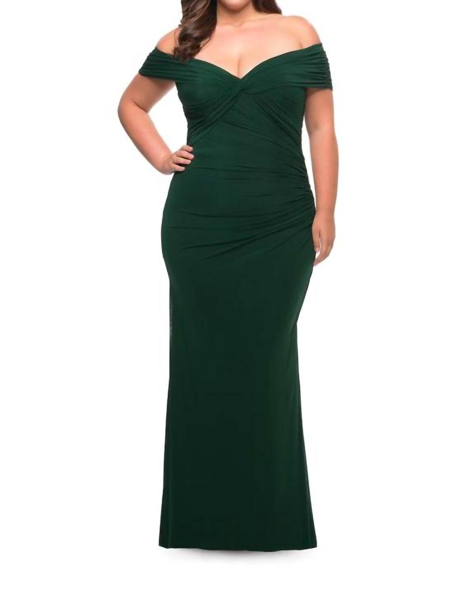 La Femme - Flattering Long Plus Size Net Jersey Gown
