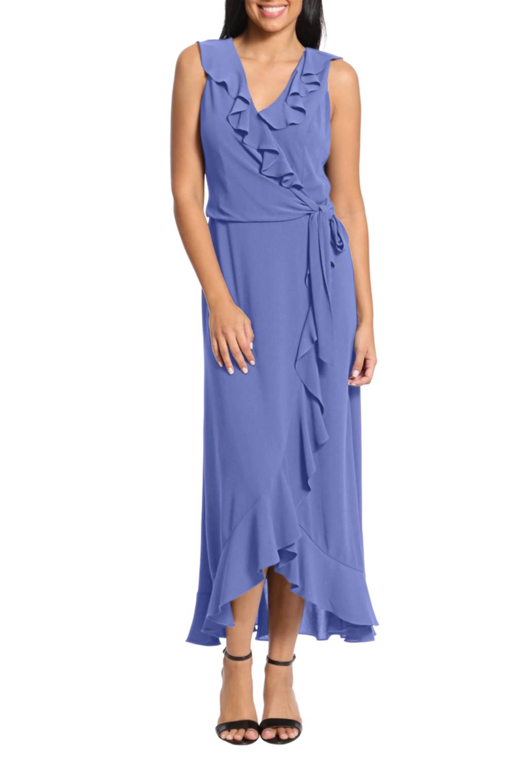 London Times - Sleeveless Faux-Wrap Maxi Dress