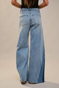 Blue B - High Rise Super Wide Leg Color Block Jeans