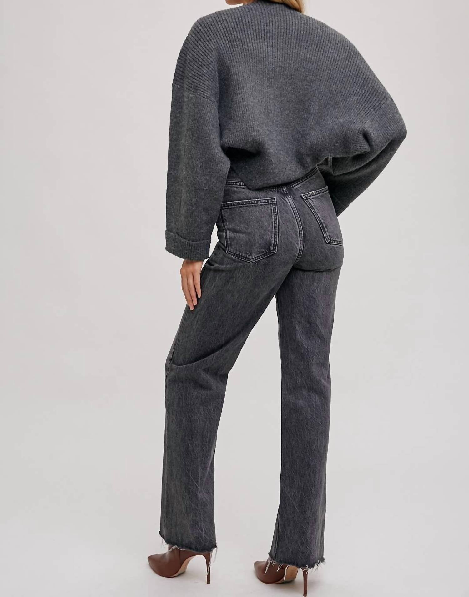 BluIvy Sweater Knit Bolero Shrug in dk grey - women's sweater - detail view