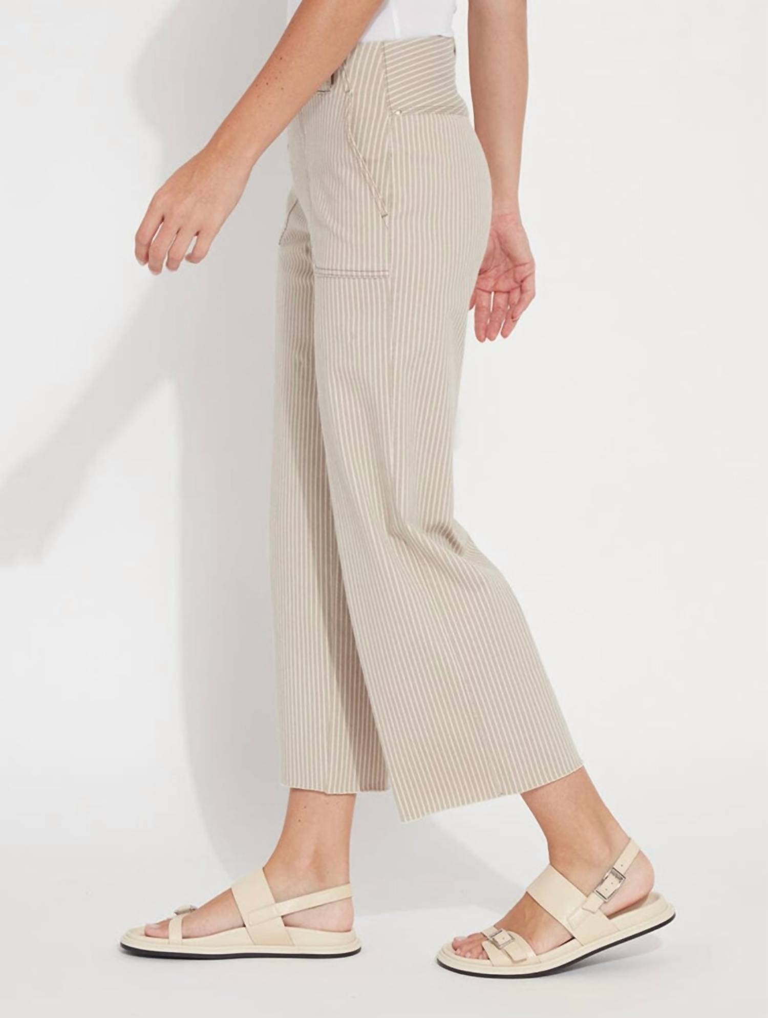 Lysse Kate Printed Wide Leg Crop Pants in khaki - women's pants - detail view
