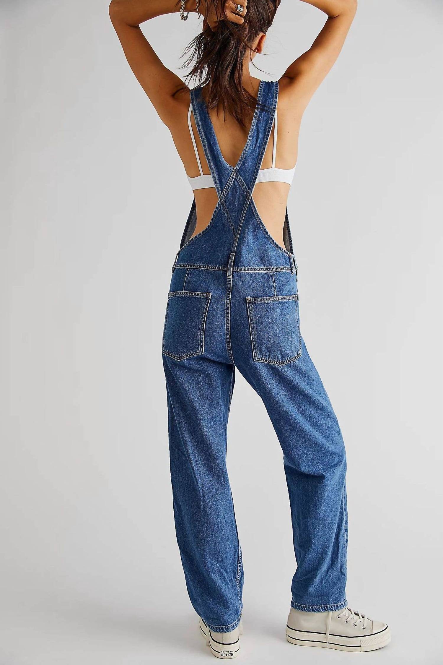 Rosa Clothing Vintage washed Denim overalls in dark blue - women's jeans - alternate view