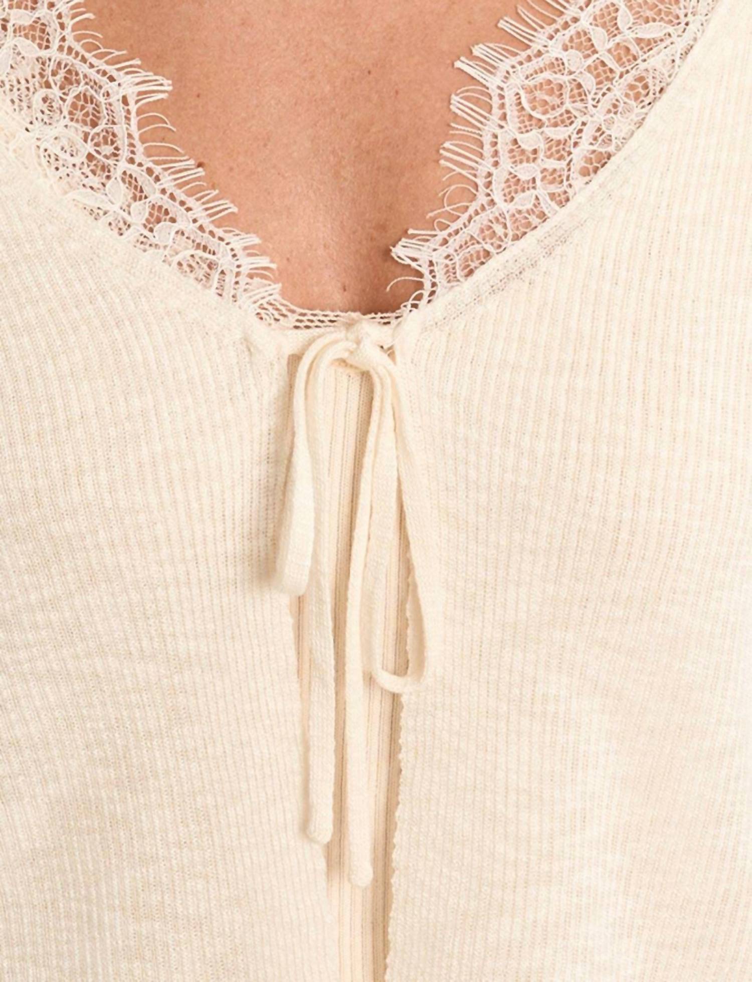 MOLLY BRACKEN Women's Front Tie Lace Cardigan in off white - women's cardigan - view 4