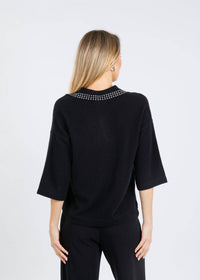 Autumn Cashmere Boxy Cashmere Jewel Trim Sweater in black - women's sweater - detail view