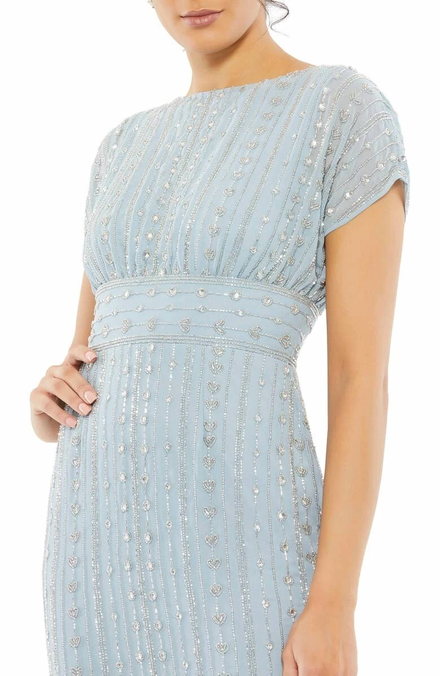 Mac Duggal - Beaded Cap Sleeve Column Midi Dress