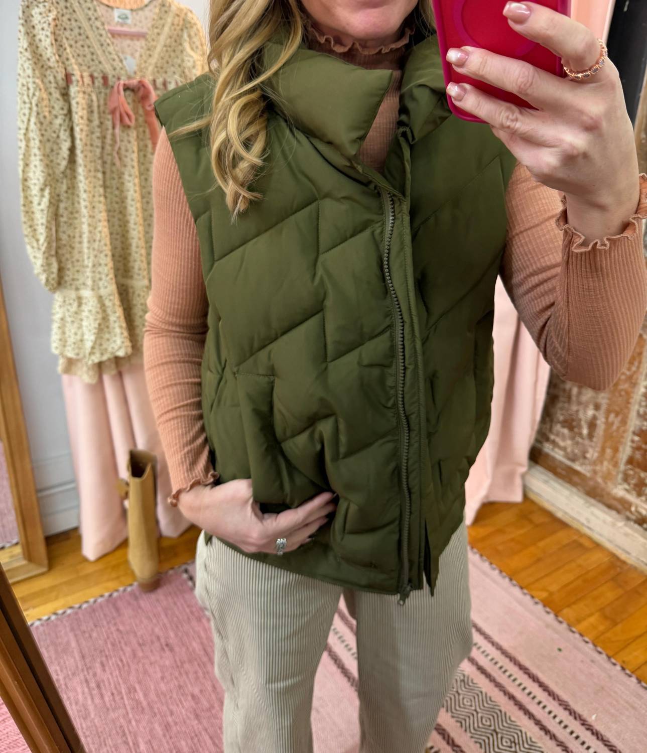 Very J - Mock Neck Casual Zigzag Quilted Puffer Vest