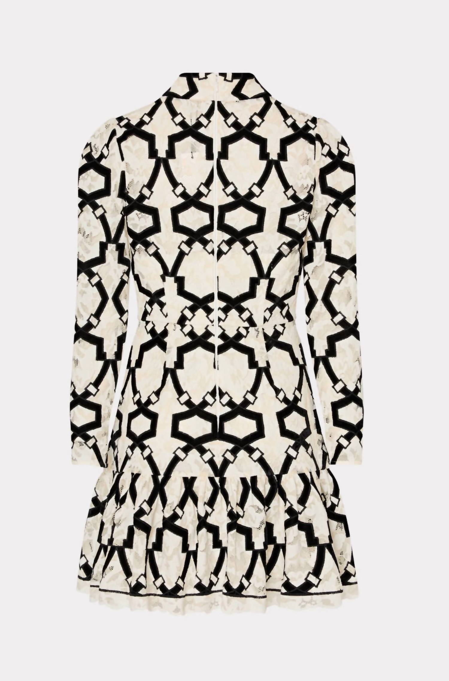 Milly - Women's Willa Velvet Flock Lace Mock Neck Dress