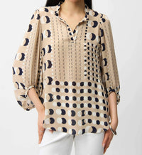 Joseph Ribkoff Recycled Georgette Dot Print Tunic Top in beige black - women's shirt