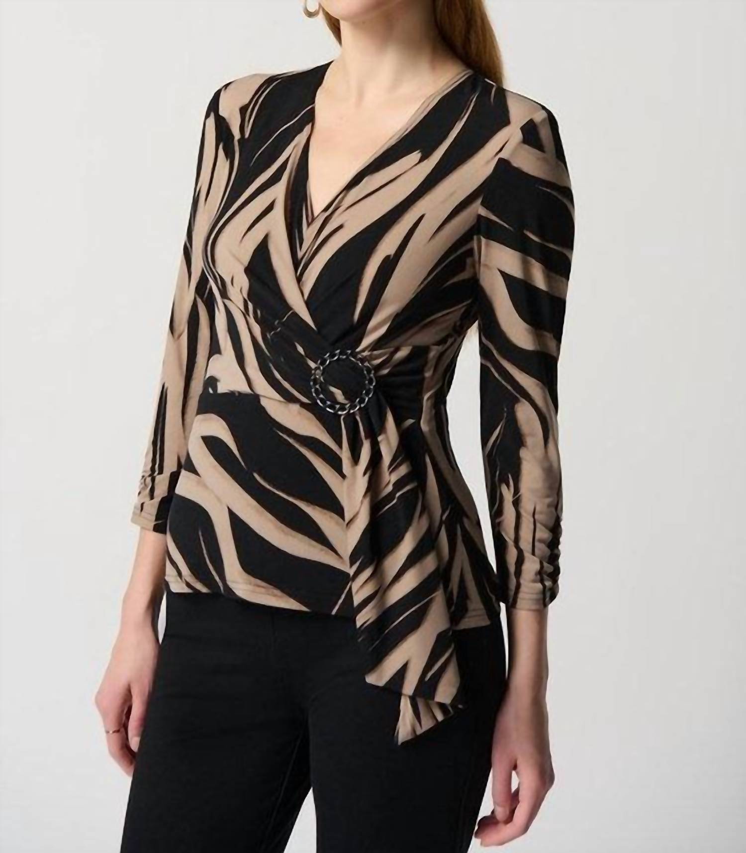 Joseph Ribkoff - Abstract Print Silky Knit Top With Side Buckle