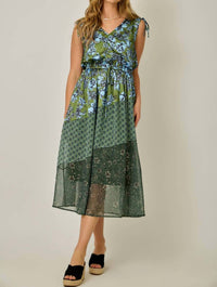 mystree Shoulder Tie Mixed Print Dress in deep emerald - women's dress - view 5