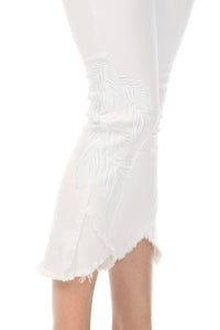 Charlie B - Cropped Embroidered Fringe Tulip Hem Jeans