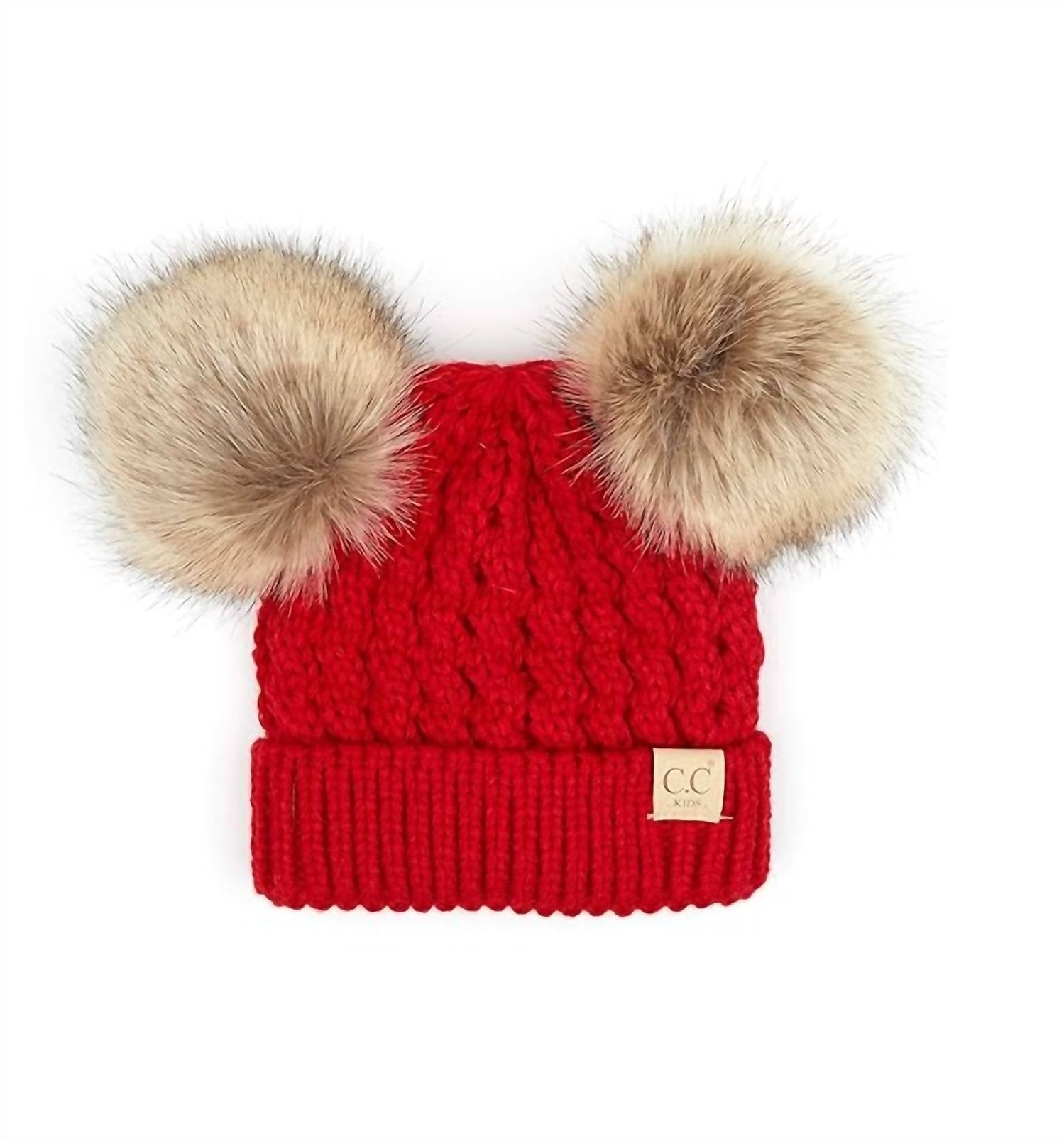 C.C Beanie - Kids Double Fur Pom Beanie