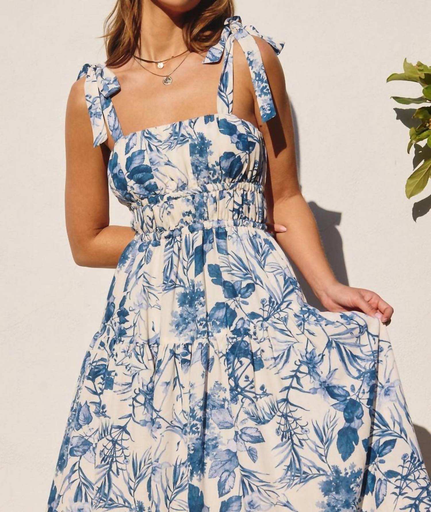 DRESS FORUM Shirred Fit And Flare Midi Dress in porcelain blue - women's dress - view 4