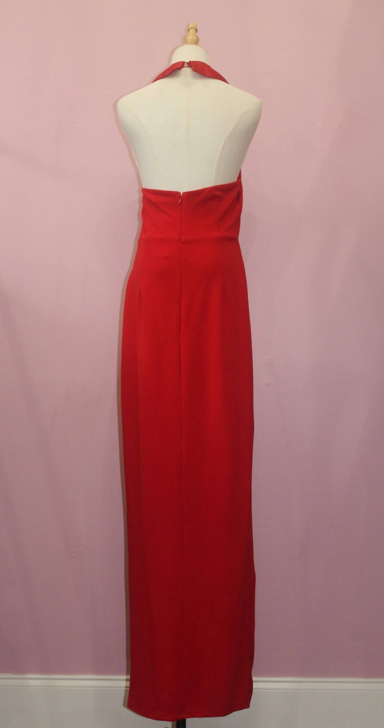 INA Women's Sleeveless Shawl Lapels Double Breasted Maxi Dress in red - women's dress - detail view