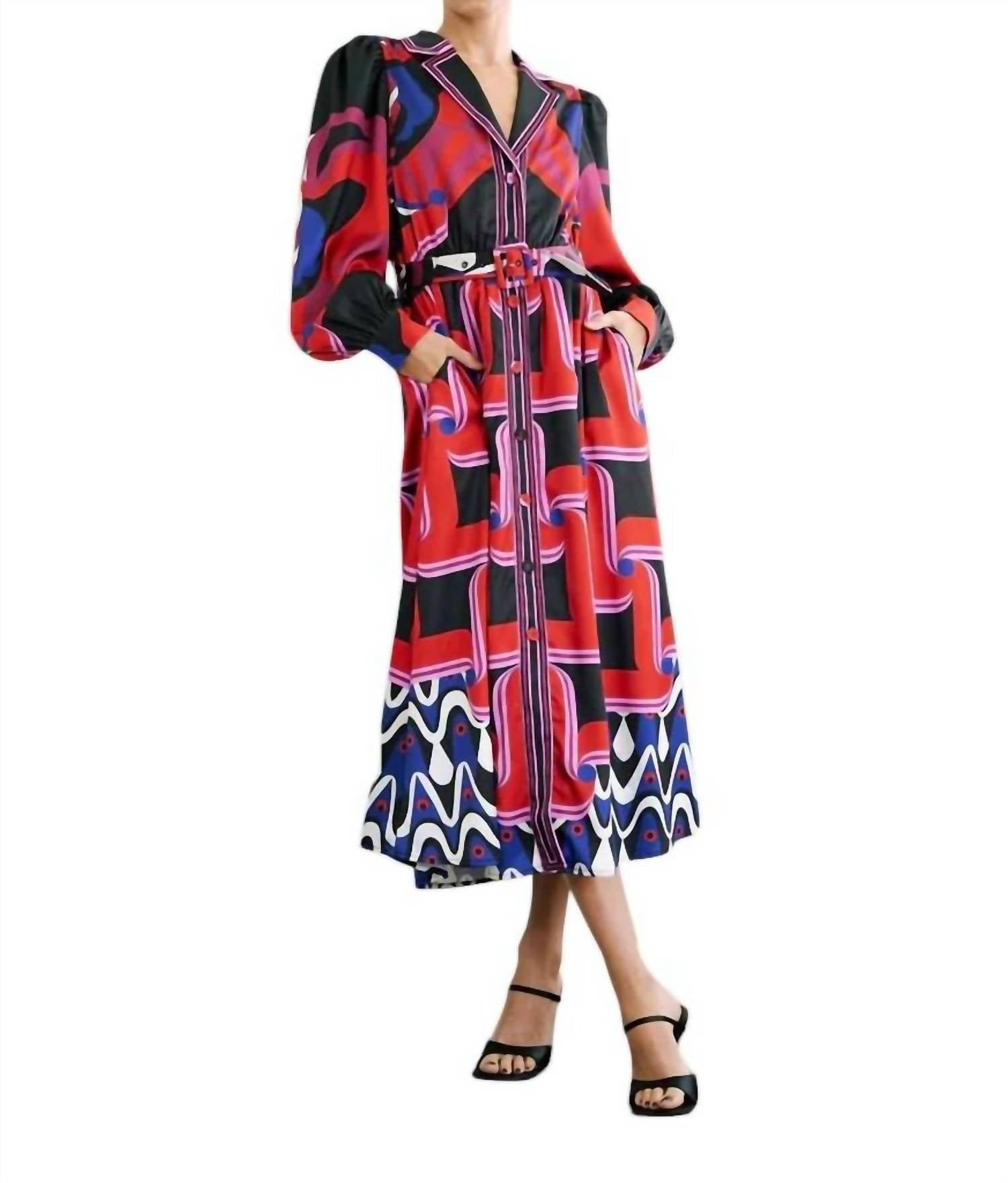 Ciebon - Jessenia Engineered Swirl Shirt Dress