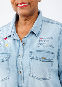 Billy T - To The Moon And Back Embroidered Graphic Button-up Shirt