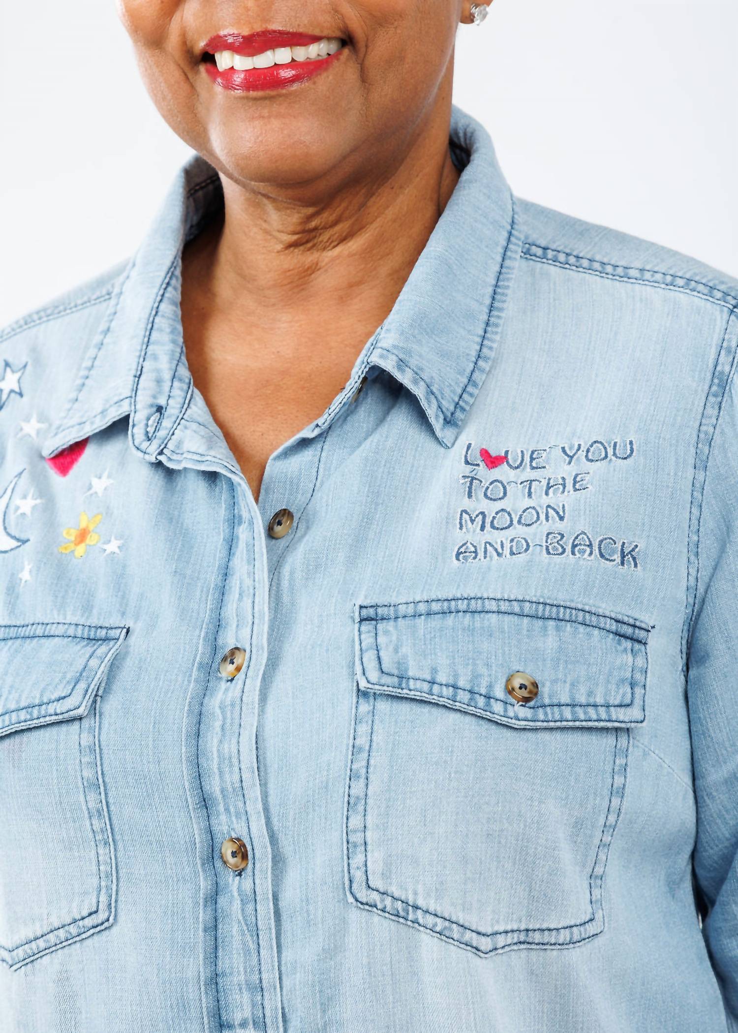 Billy T - To The Moon And Back Embroidered Graphic Button-up Shirt