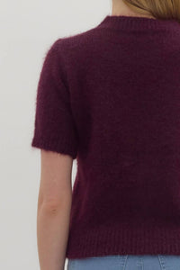 Entrousa Sophie Short Sweater in burgundy - women's t-shirt - detail view