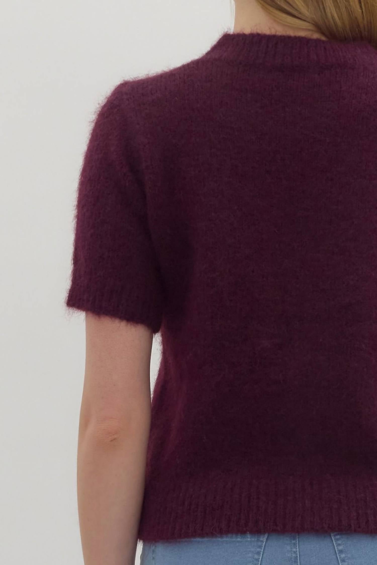 Entrousa Sophie Short Sweater in burgundy - women's t-shirt - detail view
