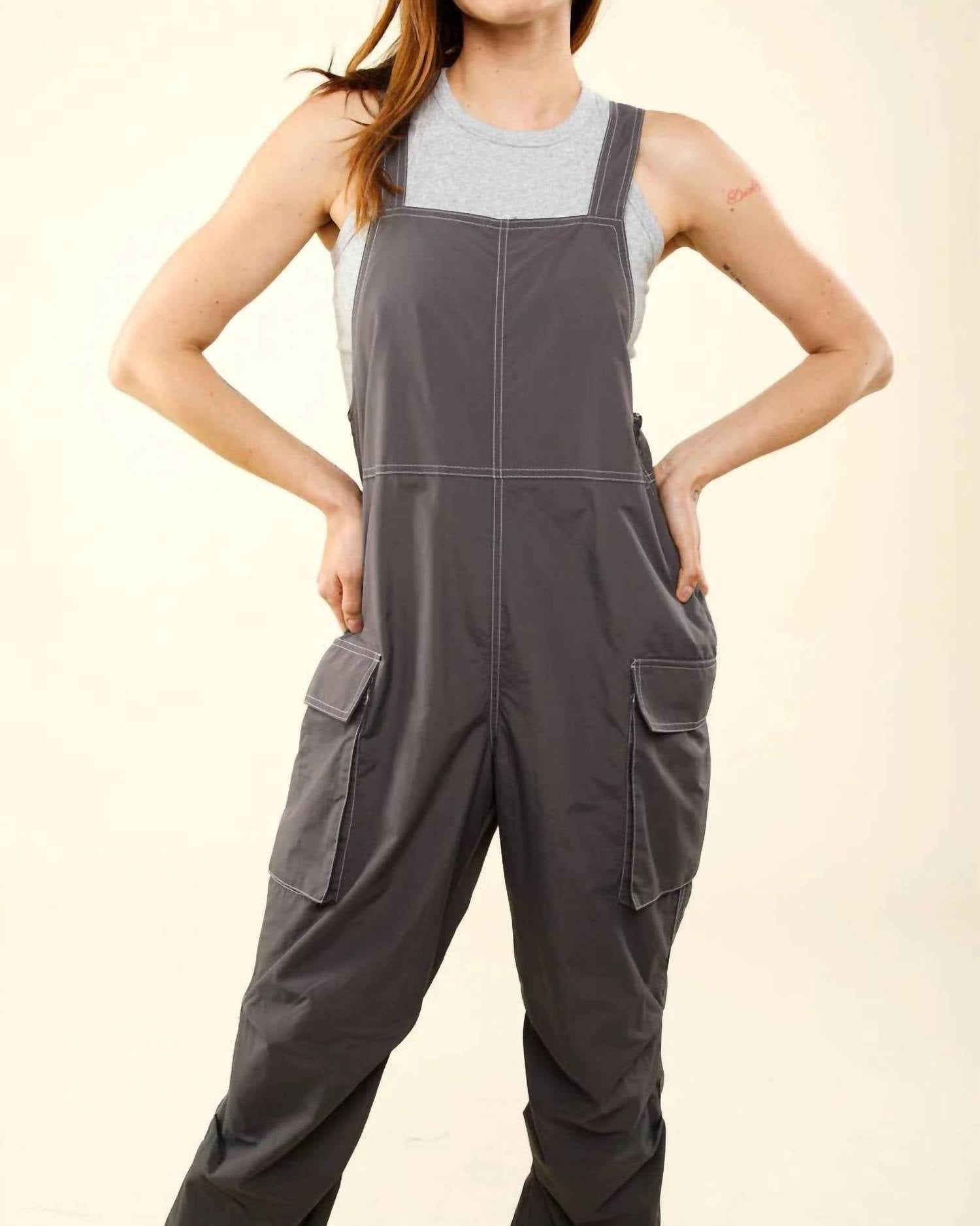 Very J - Casual Sleeveless Cargo Jumpsuit