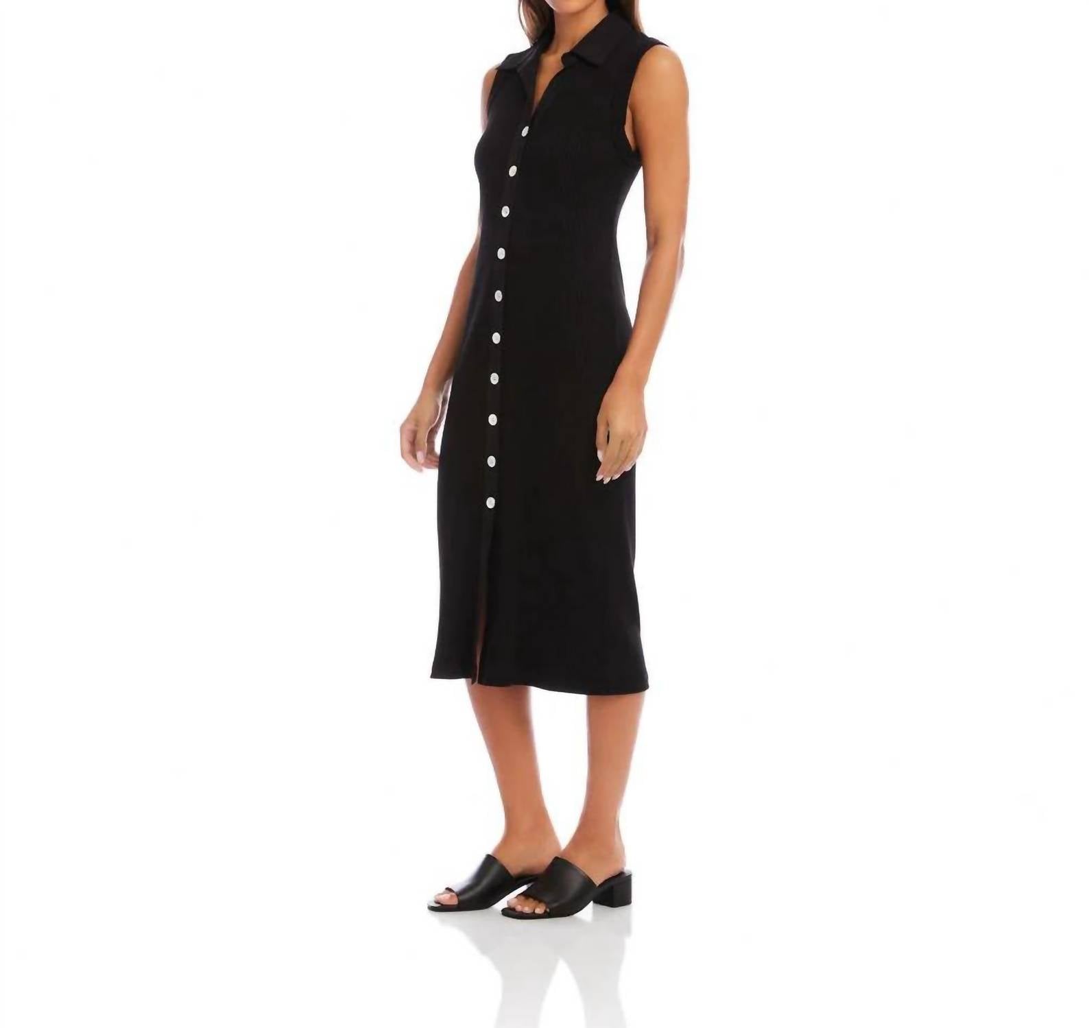 Karen Kane - Ribbed Sleeveless Button Front Midi Dress