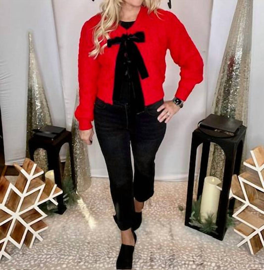 Bibi - Cable Knit Velvet Bows Sweater