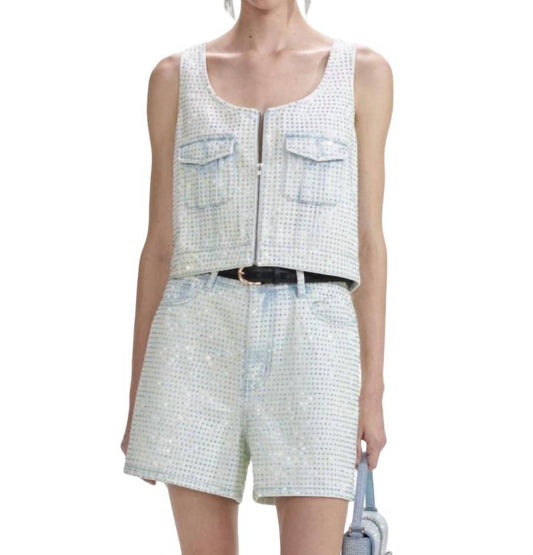 Self-Portrait - Rhinestone Denim Cargo Top