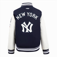 PRO STANDARD Kid's New York Yankees MLB Retro Classic Rib Wool Varsity Jacket in navy white - item - detail view