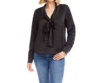 Karen Kane Long Sleeve Satin Bow Top in black - women's blouse