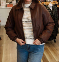 Needii - Faux Leather Bomber Jacket