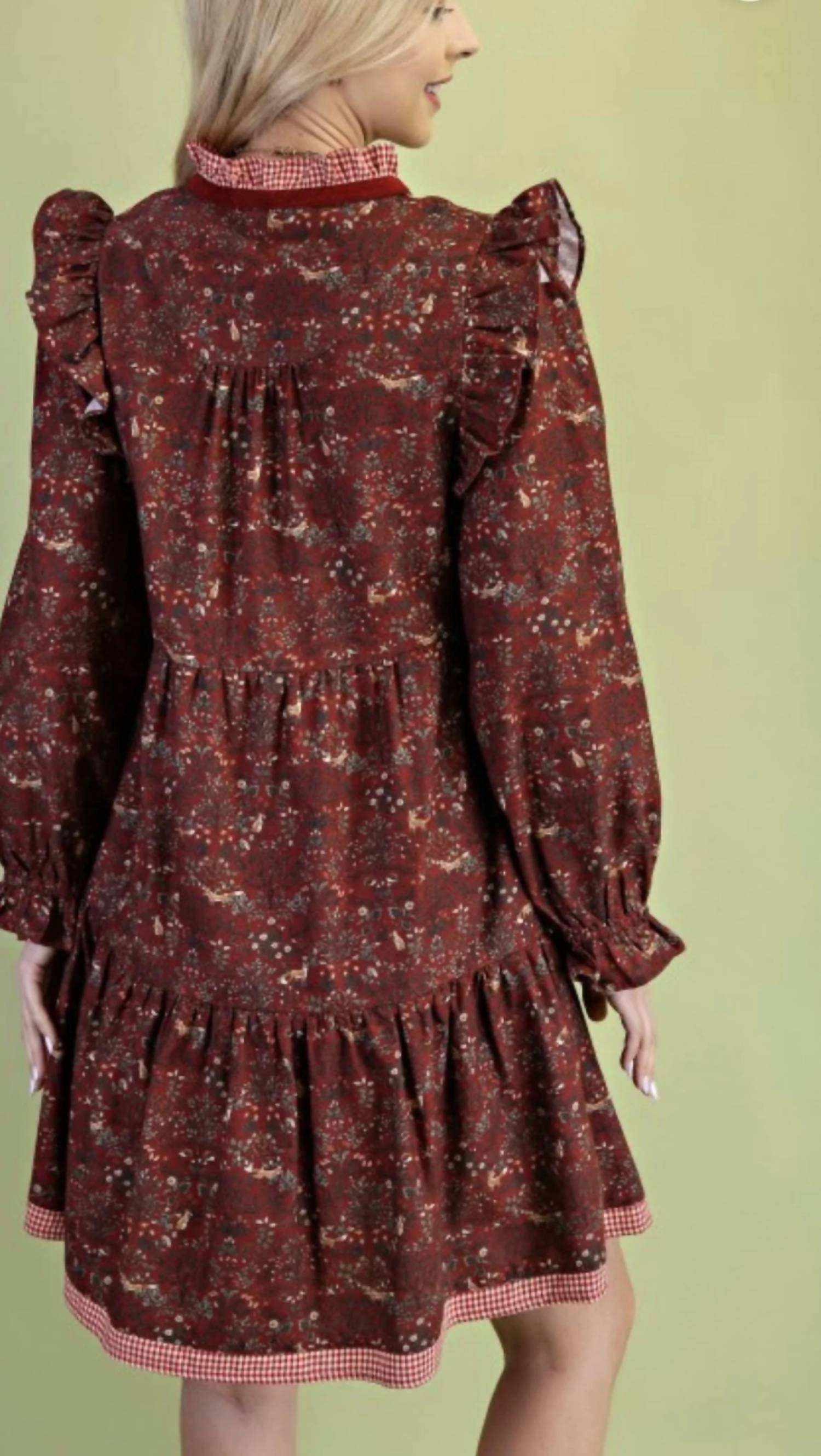 Gigio - Vintage Woodland Print Tiered Dress