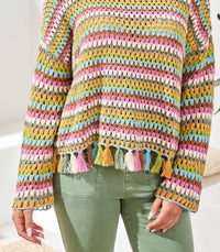 Tribal - Crochet Bell Sleeve Sweater With Tassels