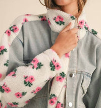 Mable - Carly Floral Shearling & Denim Jacket