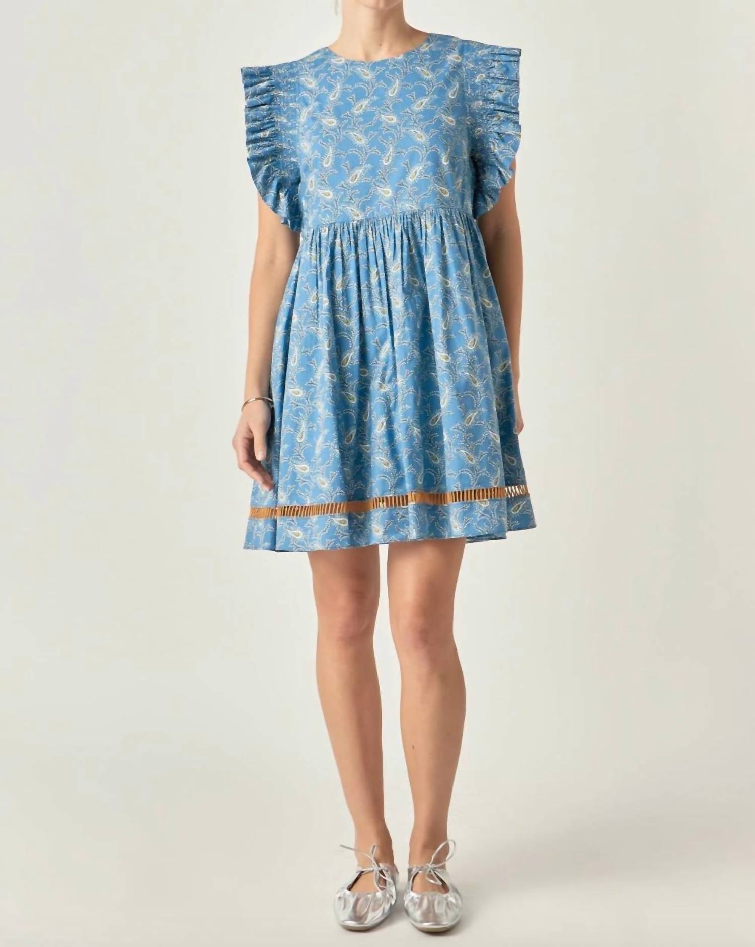 English Factory - Women's Paisley Print Ruffle Sleeve Mini Dress