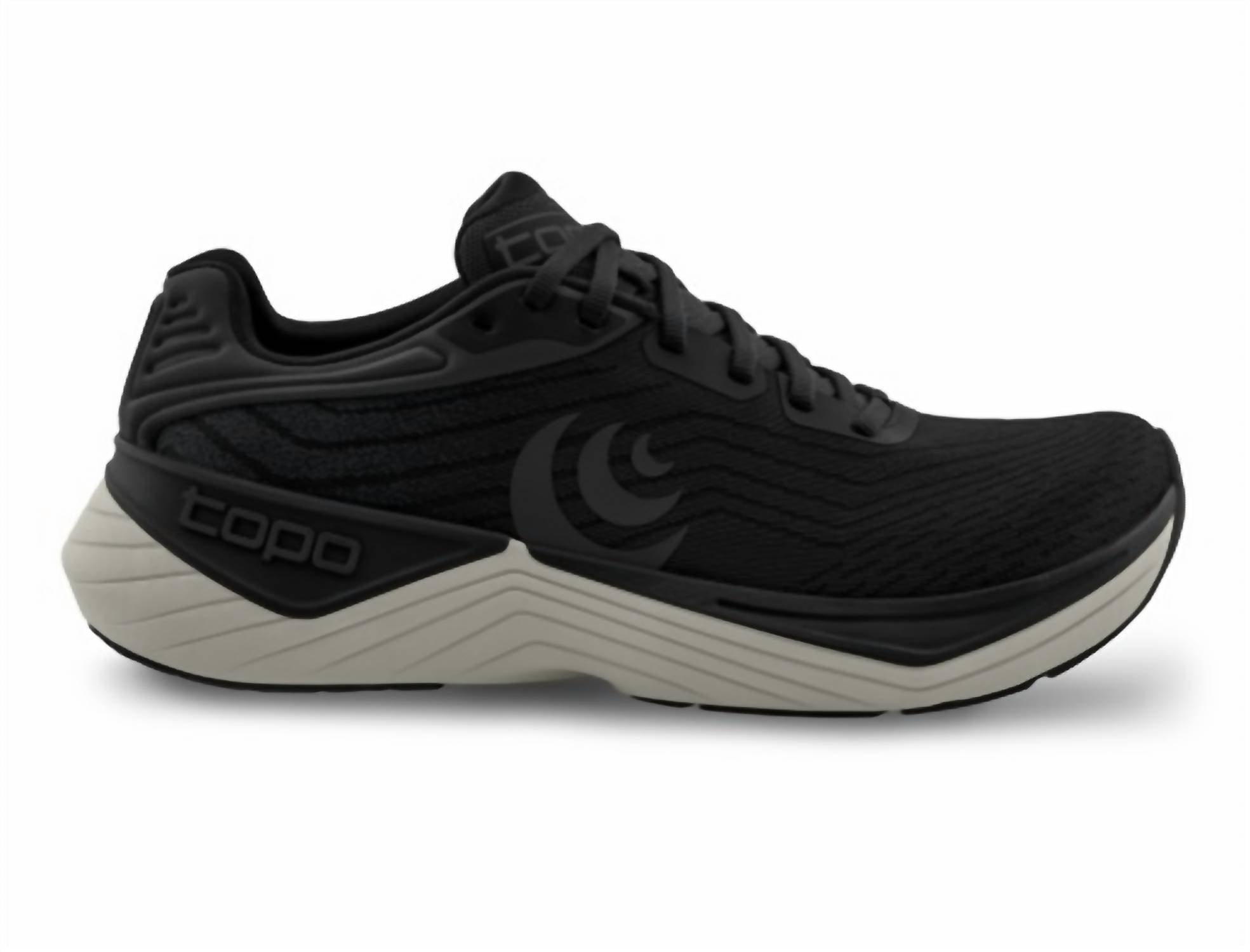 Topo Athletic Men's Ultrafly 5 Shoe in black charcoal 1 - men's shoe - detail view
