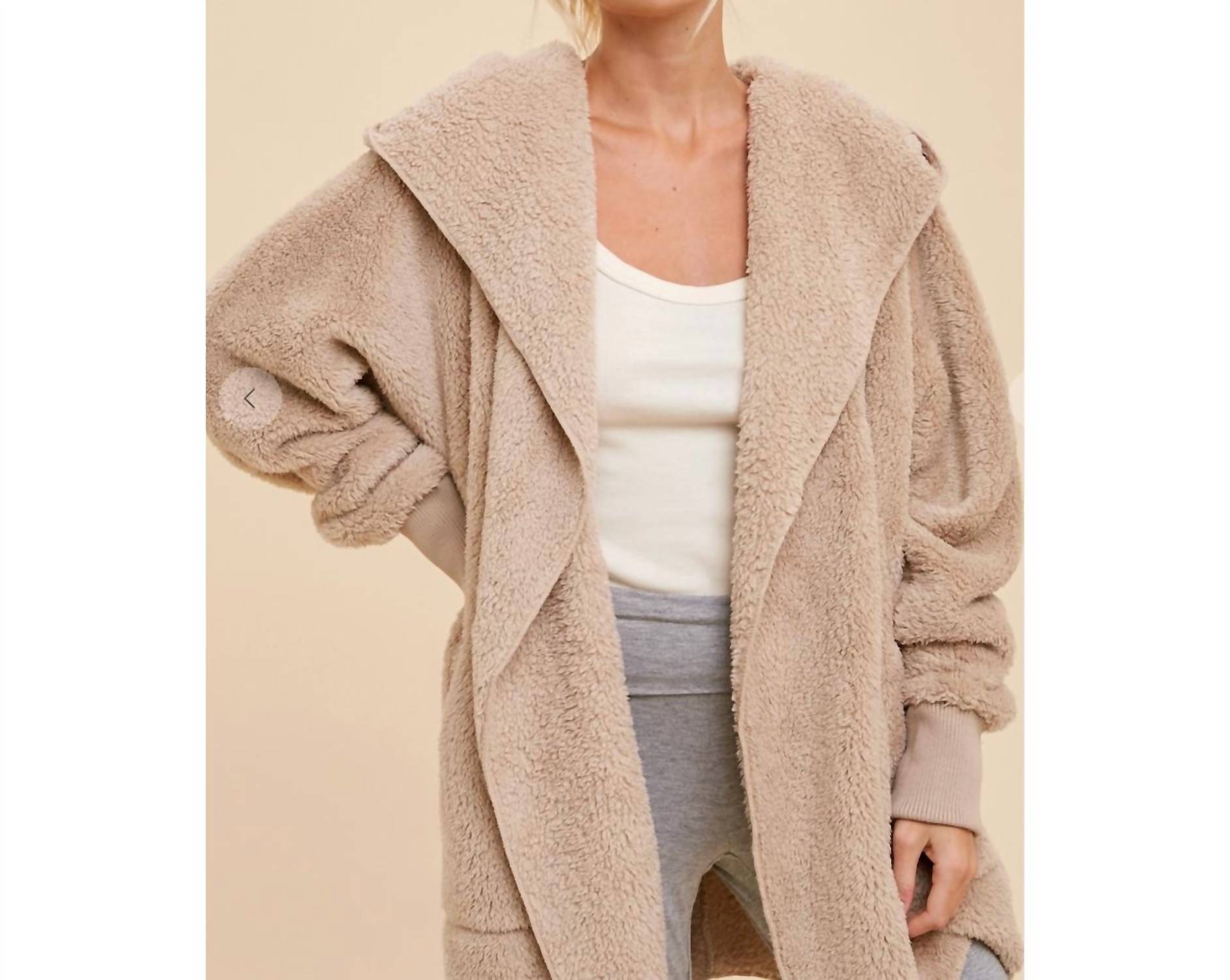 Hem & Thread Women's Teddy Bear Jacket in taupe 1 - women's jacket