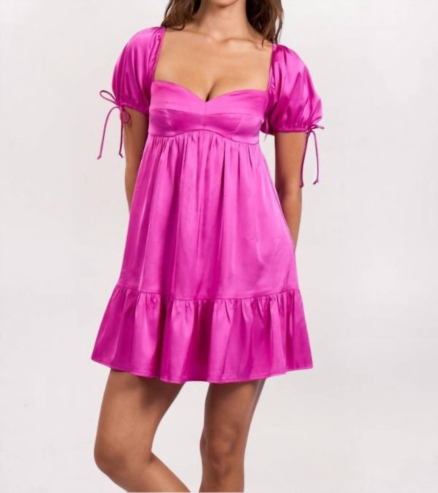 Sky To Moon - Satin Puff Sleeve Babydoll Dress