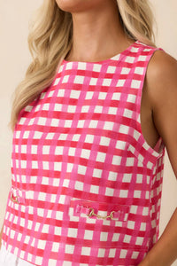 Entro - Gingham Horsebit Pocket Sleeveless Top