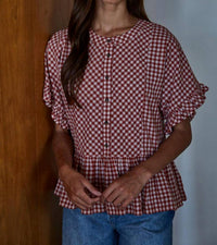 By Together Sayler Ruffle Top in red ivory gingham - women's blouse