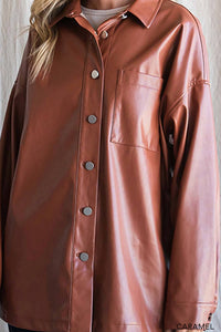 Cotton Bleu - Faux Leather Shirt Jacket