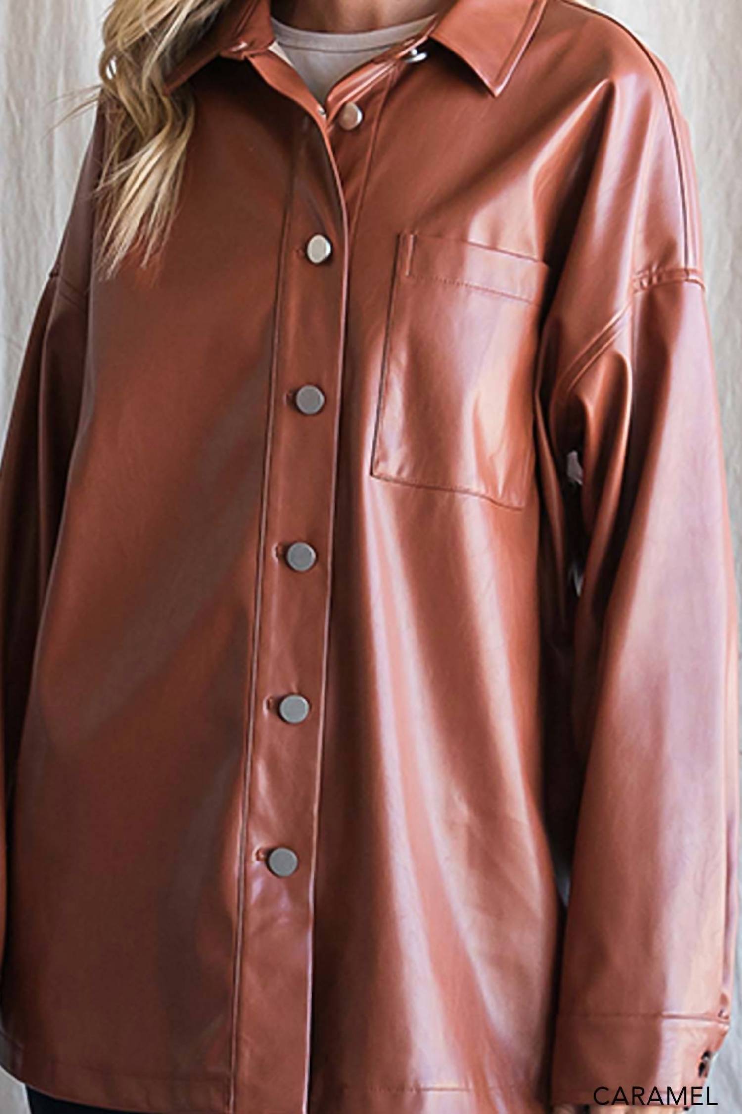 Cotton Bleu - Faux Leather Shirt Jacket