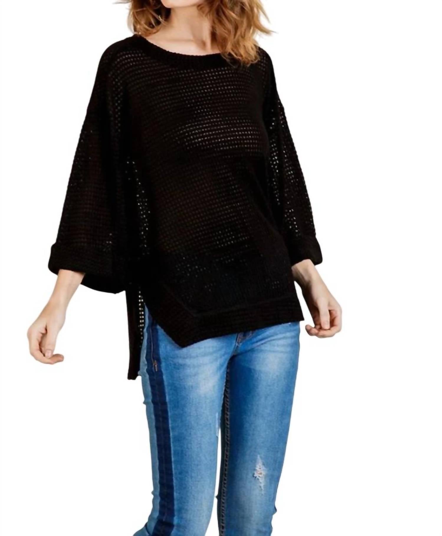 Umgee - High Low 3/4 Sleeve Waffle Knit Top