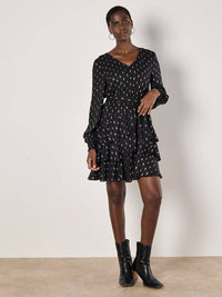 Apricot - Foil Spot Layered Long Sleeve Dress