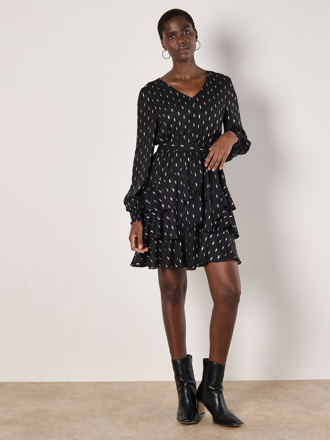 Apricot - Foil Spot Layered Long Sleeve Dress