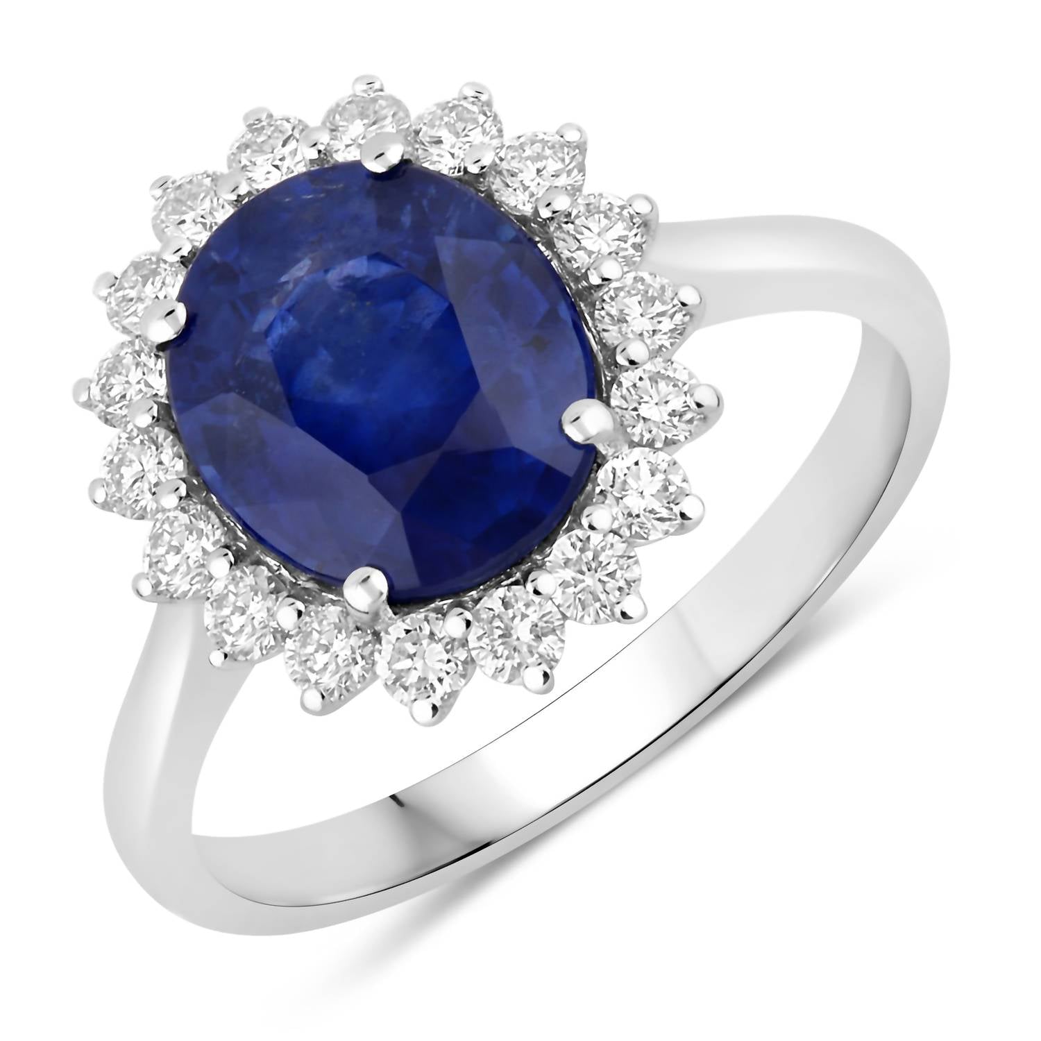 Diana M Jewels Women's Oval Natural Ceylon Blue Sapphire Fashion Ring (3.48 Ct) - Signature Plus in 18k white gold - women's jewelry