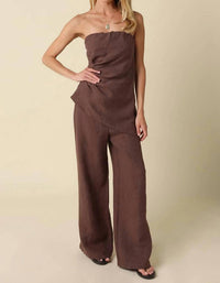 Olivaceous - Draped Strapless Linen Top